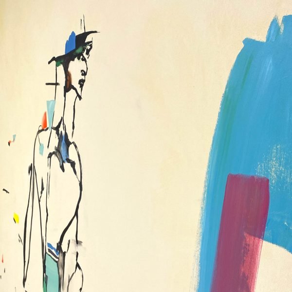 Detailed view of acrylic paint layers and fine brushwork on PEZ abstract canvas art.