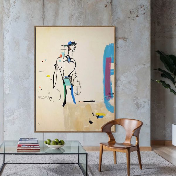 Large abstract figurative painting titled Traveller by Australian artist PEZ for contemporary home living room.