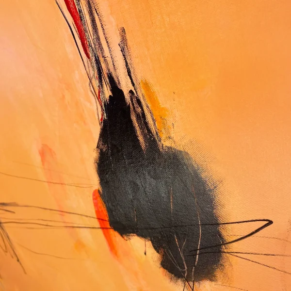 Close-up detail showing the heavy texturing and overlapping abstract linework of the Chatter Box painting by PEZ Art.