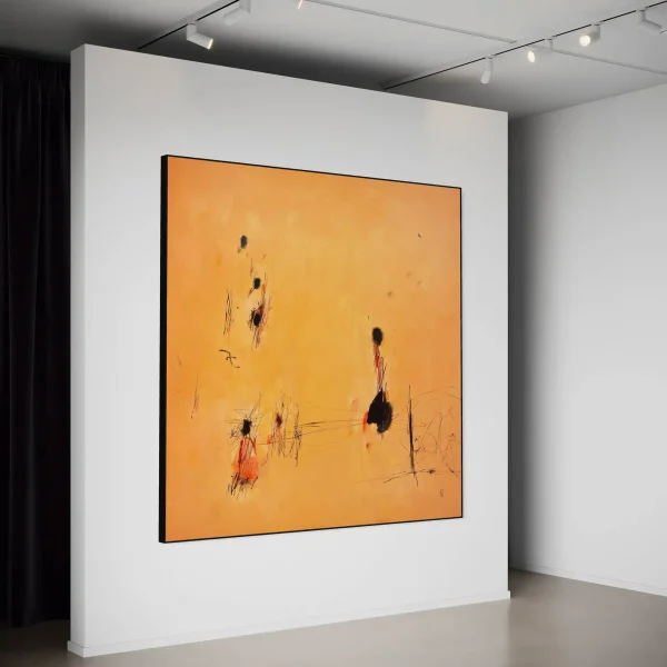 Frontal view in a luxury home of the Chatter Box contemporary abstract artwork, highlighting the glare-free semi-gloss finish.
