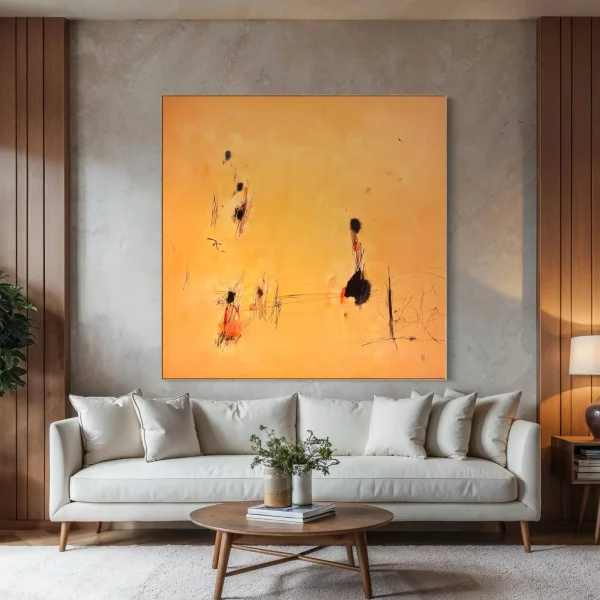 Frontal view of the Chatter Box contemporary abstract artwork, highlighting the glare-free semi-gloss finish.