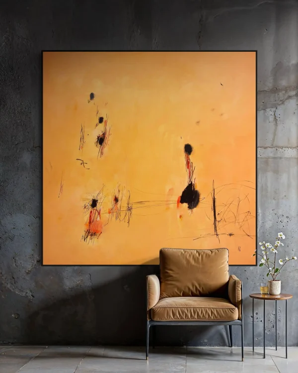 Frontal view of the Chatter Box contemporary abstract artwork, highlighting the glare-free semi-gloss finish.