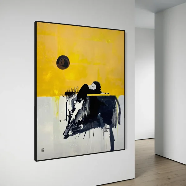 Original oversized contemporary canvas by PEZ Art curated inside an architectural luxury home foyer.
