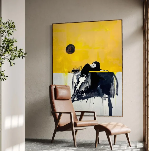 Original oversized contemporary canvas by PEZ Art curated inside an architectural luxury home foyer.
