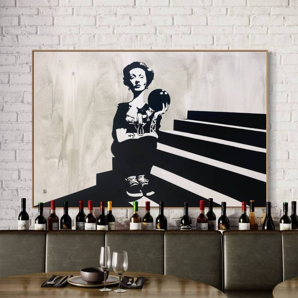 Strike a Pose original black and white contemporary pop art canvas painting by Australian artist PEZ