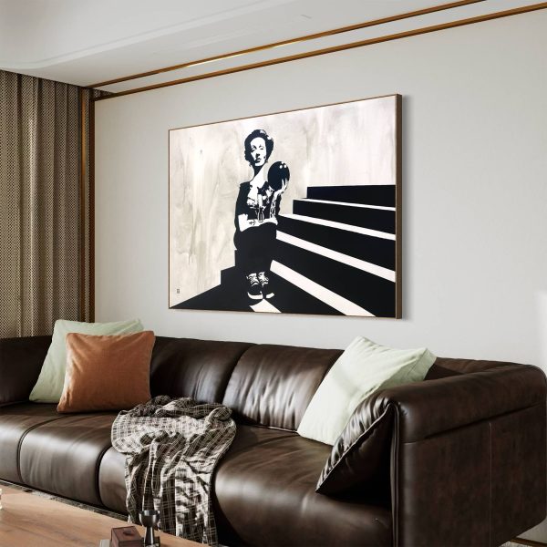 Large scale minimalist luxury focal art above dining area sideboard curated for contemporary interior designers