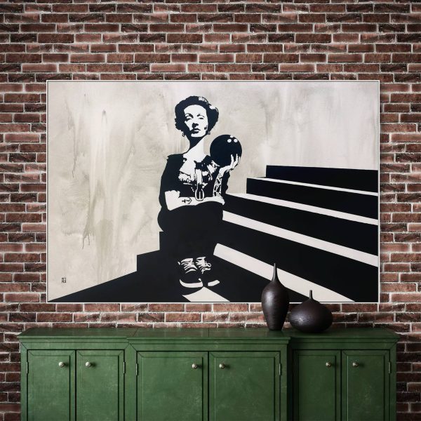 Strike a Pose original black and white contemporary pop art canvas painting by Australian artist PEZ