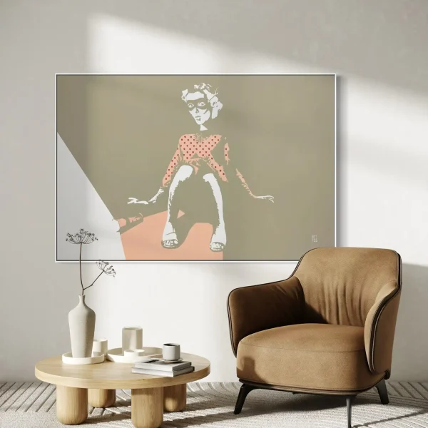 Torchlight Confessions original pop art painting of an ambiguous 1950s housewife by PEZ Artist.