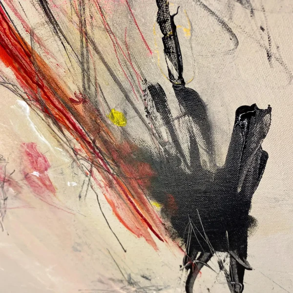 Close up texture detail of Whisper Campaign abstract artwork showing the intricate fine line work and layered cream palette for contemporary art lovers.